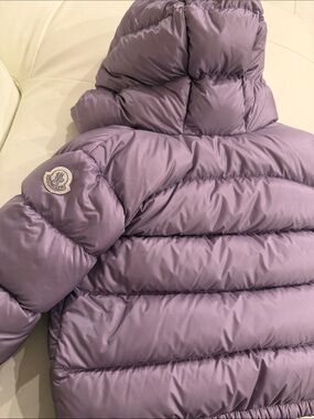 Moncler Kids Lavender Puffer Jacket with Cream Hood Lining